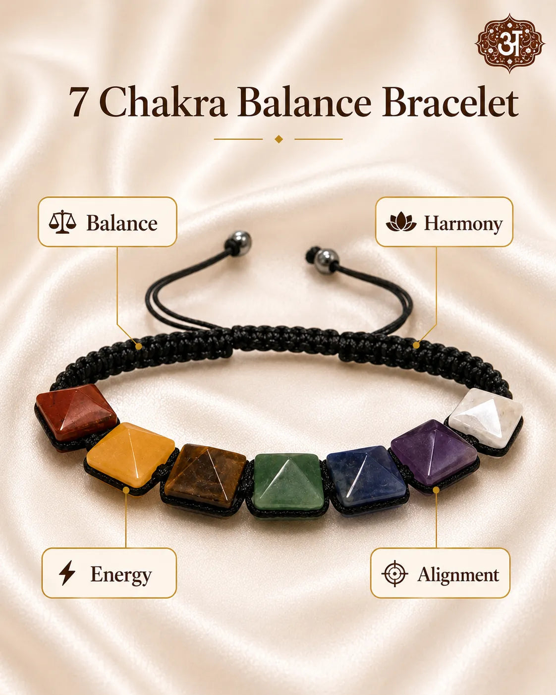7 Chakra Pyramid Bracelet Cord